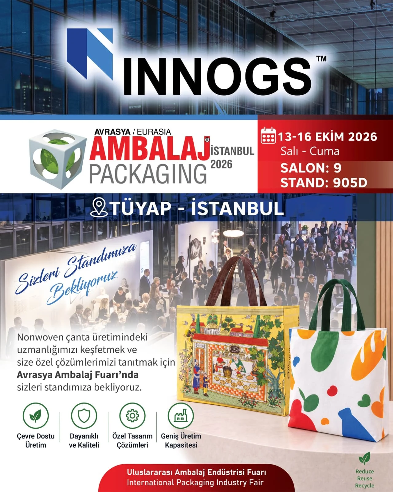 İnnogs Avrasya Ambalaj İstanbul 2026 fuar duyurusu, 13-16 Ekim 2026, Salon 9 Stand 905D